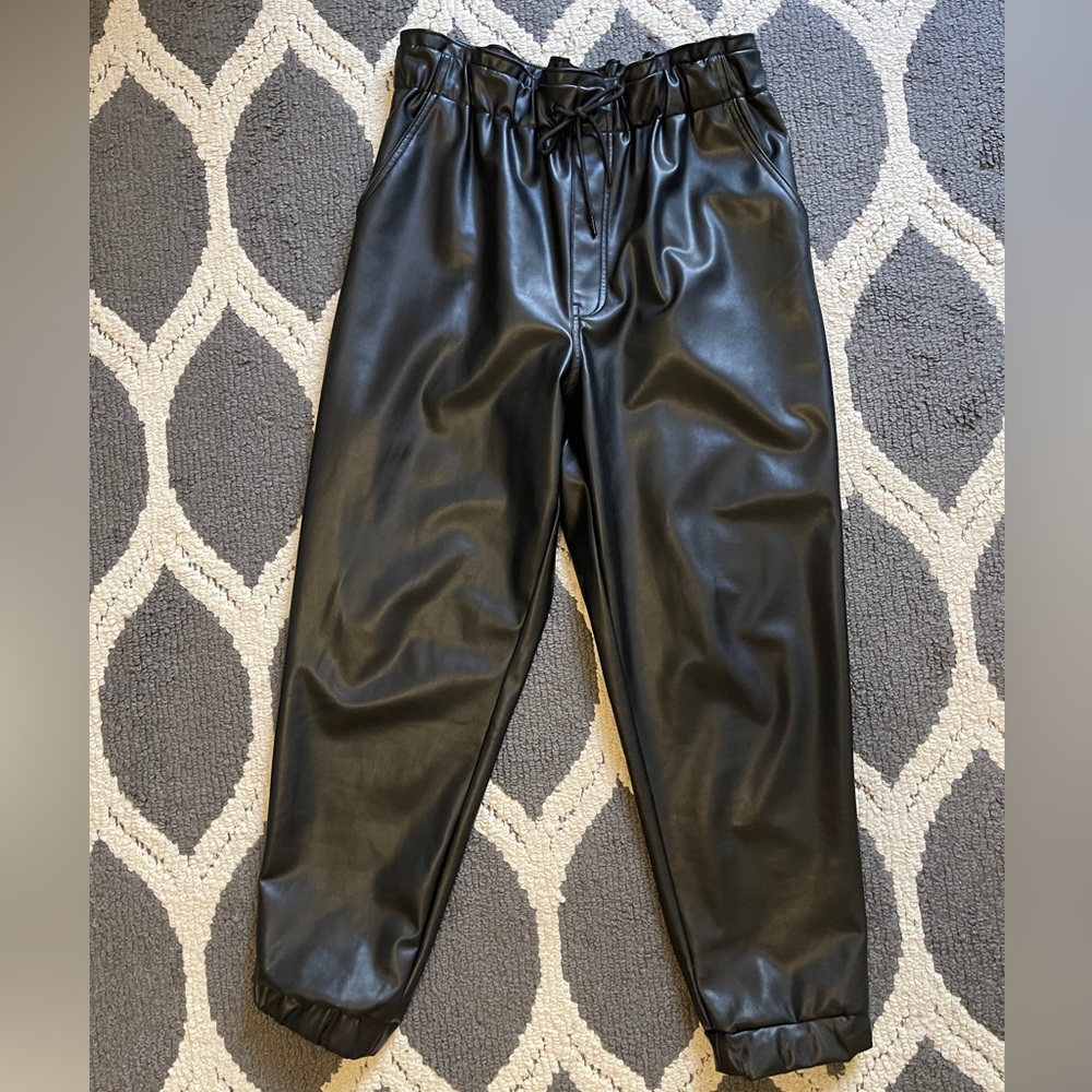 Abercrombie & Fitch Black Faux Leather Paperbag Waist Pants